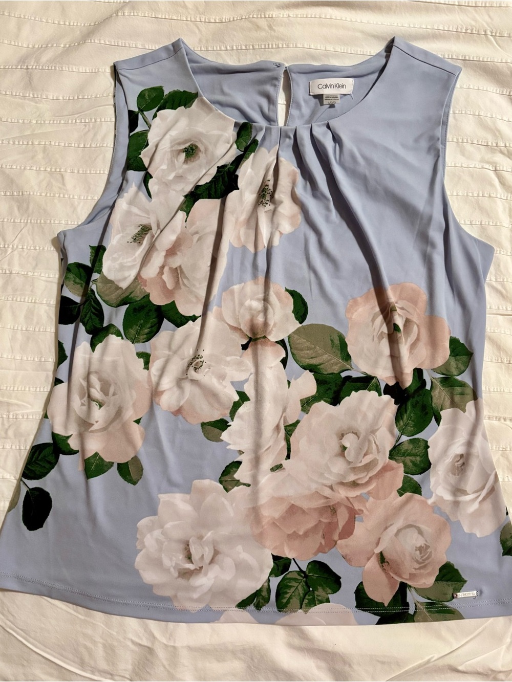 Calvin Klein Women's Light Blue Floral Sleeveless Blouse